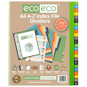 Eco Eco Mutlicolour 50 Recycled Wide Index Dividers A4 1 24 583066 F