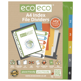 Eco Eco multicoloured 50 Recycled Wide Index Dividers A4 1 6 583062 F