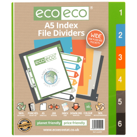 Eco Eco multicoloured 50 Recycled Wide Index Dividers A5 1 6 583060 F