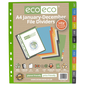 Eco Eco multicoloured 50 Recycled Wide Index Dividers January December 583101 F