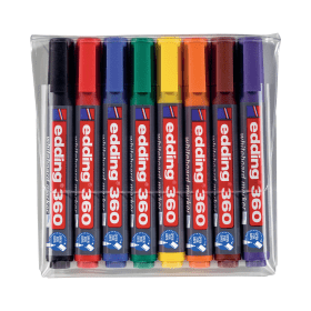 Edding 360 Drywipe Markers Bullet Tip 1.5 3mm Line Assorted 8 Pack 435996 F