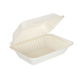 Edenware Bagasse Clamshell Meal Box Large 9x6 Inch White 250 Pack 885157 F