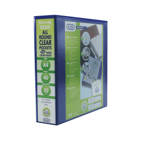 Elba Panorama A4 50mm 4D Ring Presentation Binder Blue 4 Pack 400008431 150964 F