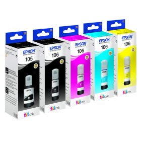 Epson 105 / 106 (BK/PBK/C/M/Y) Black & Colour Ink Bottle 5 Pack ...