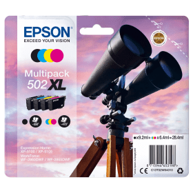 Epson 502XL High Capacity Multipack Full Set of 4 Ink Cartridges Binocular Original