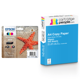 Epson 603 Multipack Set of 4 Ink Cartridges with Ream of Copy Paper Original