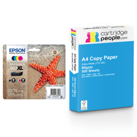 Epson 603XL High Capacity Multipack Set of 4 Ink Cartridges with Ream of Copy Paper Original