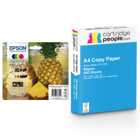 Epson 604XL 604 High Capacity Multipack Set of 4 Ink Cartridges with Ream of Copy Paper Original