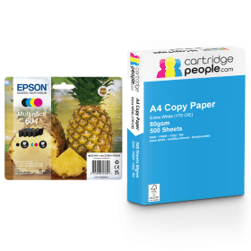 Epson 604XL High Capacity Multipack Set of 4 Ink Cartridges with Ream of Copy Paper Original