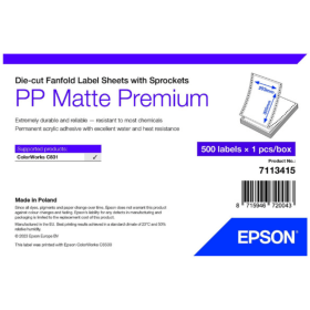 Epson 7113415 Premium Matte White Fanfold Label Sheets 305mm x 203mm 500 Pack Original
