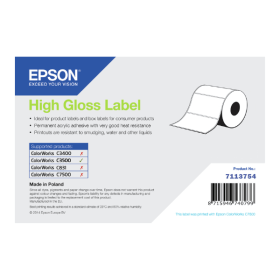 Epson 7113754 High Gloss White Die Cut Label Roll 102mm x 76mm 415 Labels Original