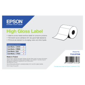 Epson 7113756 High Gloss White Die Cut Label Roll 76mm x 51mm 610 Labels Original
