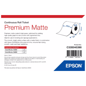 Epson C33S045390 Premium Matte White Continuous Ticket Roll 102mm x 50m Original