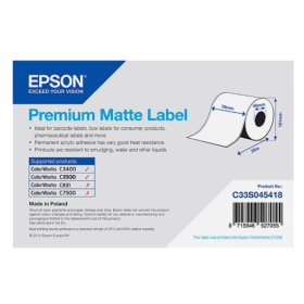 Epson C33S045418 Premium Matte White Continuous Label Roll 76mm x 35m Original