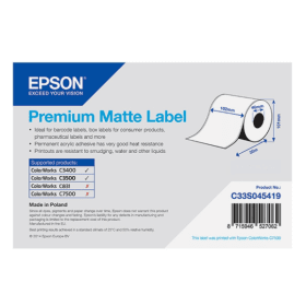 Epson C33S045419 Premium Matte White Continuous Label Roll 102mm x 35m Original