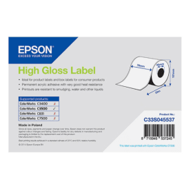 Epson C33S045537 White High Gloss Continuous Label Roll 76mm x 33m Original