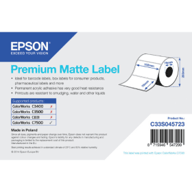 Epson C33S045723 Premium Matte White Label Roll 102mm x 76mm 1570 Labels Original
