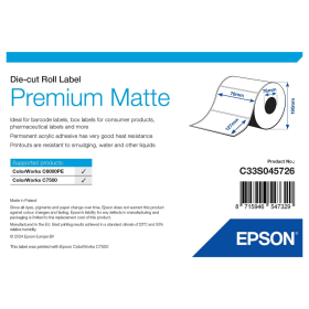 Epson C33S045726 Premium Matte White Die Cut Label Roll 127mm x 76mm 960 Labels Original