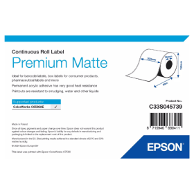 Epson C33S045739 Premium Matte White Continuous Label Roll 203mm x 60m Original