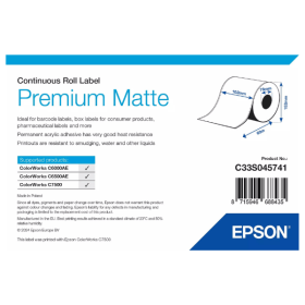 Epson C33S045741 Premium Matte White Continuous Label Roll 102mm x 60m Original