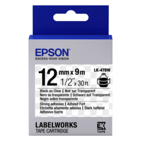 Epson LK 4TBW C53S654015 Strong Adhesive Black on Clear Labelling Tape 12mm x 9m Original