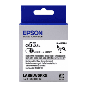Epson LK 4WBA5 C53S654904 Black on White Heat Shrink Tube 5mm x 2.5m Original