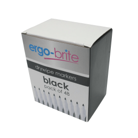 Ergo Brite Drywipe Markers Rubber Grip Bullet Tip 2mm Line Black 48 Pack 448233 F