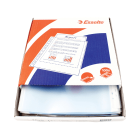 Esselte Top Opening Embossed Punched Pocket A4 Clear 100 Pack 118570 F