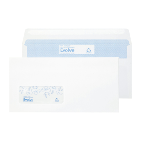 Evolve Recycled Self Seal DL Windowed Wallet Envelope 90gsm White 1000 Pack 134717 F