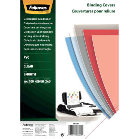 Fellowes A4 PVC Covers for Wire and Comb Binding Machines 240gsm Clear 100 Pack 212711 F