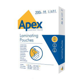 Fellowes Apex Laminating Pouch A4 150 Micron Gloss 200 Pack 366441 F