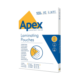Fellowes Apex Laminating Pouches A3 150 Micron Gloss 100 Pack 114291 F