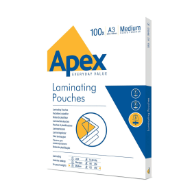 Fellowes Apex Laminating Pouches A3 250 Micron Gloss 100 Pack 6003401 216069 F
