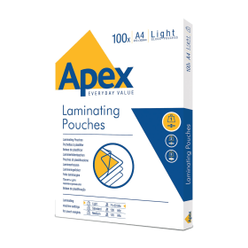 Fellowes Apex Laminating Pouches A4 150 Micron Gloss 100 Pack 117744 F