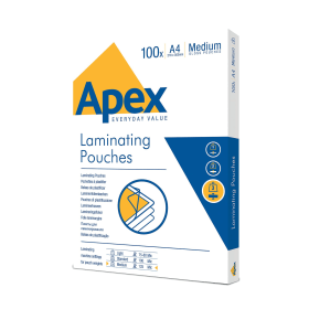 Fellowes Apex Laminating Pouches A4 250 Micron Gloss 100 Pack 107407 F