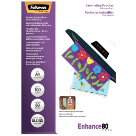 Fellowes Enhance80 Self Adhesive Laminating Pouch A4 160 Micron Total Gloss 100 Pack 230826 F