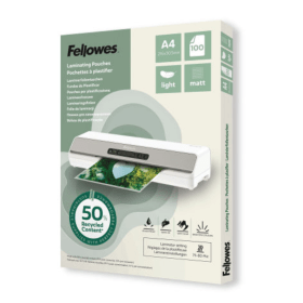 Fellowes Recycled A4 Laminating Pouches Matt 80 Micron 100 Pack BB81387 F