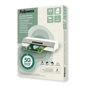Fellowes Recycled Laminating Pouches 80 Micron A5 Matt 100 Pack BB81384 F
