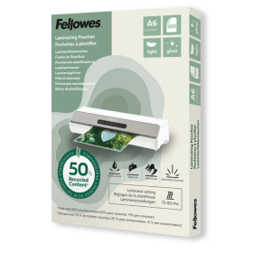 Fellowes Recycled Laminating Pouches 80 Micron A6 Gloss 100 Pack BB81389 F