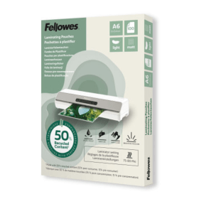 Fellowes Recycled Laminating Pouches 80 Micron A6 Matt Pack of 100 BB81385 F