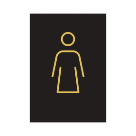 Female Toilet Sign Rigid Plastic 105mm x 150mm Black Gold 893592 F