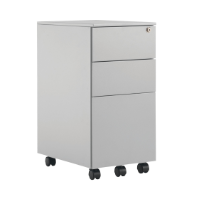 First 3 Drawer Under Desk Pedestal Slimline Steel 300mm x 470mm x 615mm Silver 487464 F