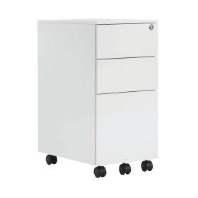 First 3 Drawer Under Desk Pedestal Slimline Steel 300mm x 470mm x 615mm White 487465 F
