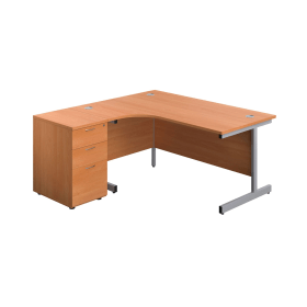 First Radial Left Hand Desk with Pedestal 1600mm x 800 1200mm Beech Silver 577544 F