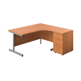 First Radial Right Hand Desk with Pedestal 1600mm x 800 1200mm Beech Silver 577546 F