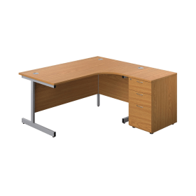 First Radial Right Hand Desk with Pedestal 1600mm x 800 1200mm Oak Silver 577547 F