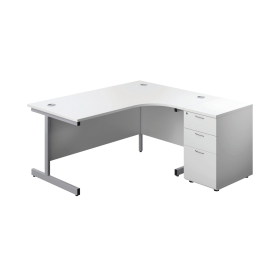 First Radial Right Hand Desk with Pedestal 1600mm x 800 1200mm White Silver 577548 F