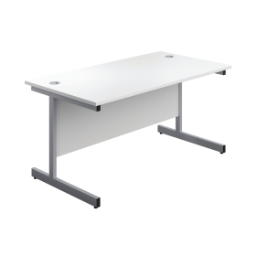 First Rectangular Cantilever Desk 1600mm x 800mm x 730mm White Silver 577056 F