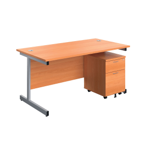 First Single Desk with 2 Drawer Pedestal 1600mm x 800mm Beech Silver 577358 F