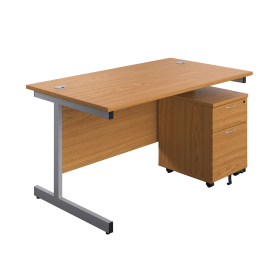 First Single Desk with 2 Drawer Pedestal 1600mm x 800mm Nova Oak Silver 577359 F